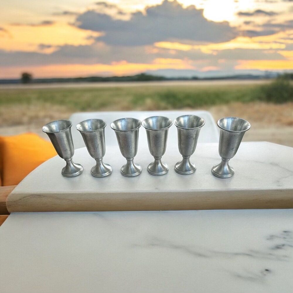 Vintage Pewter goblets, Set of 6, Web 1151 Satin pewter Stemware